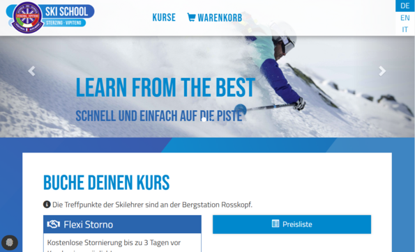Screenshot Onlineshop Ski & Snowboard School Sterzing